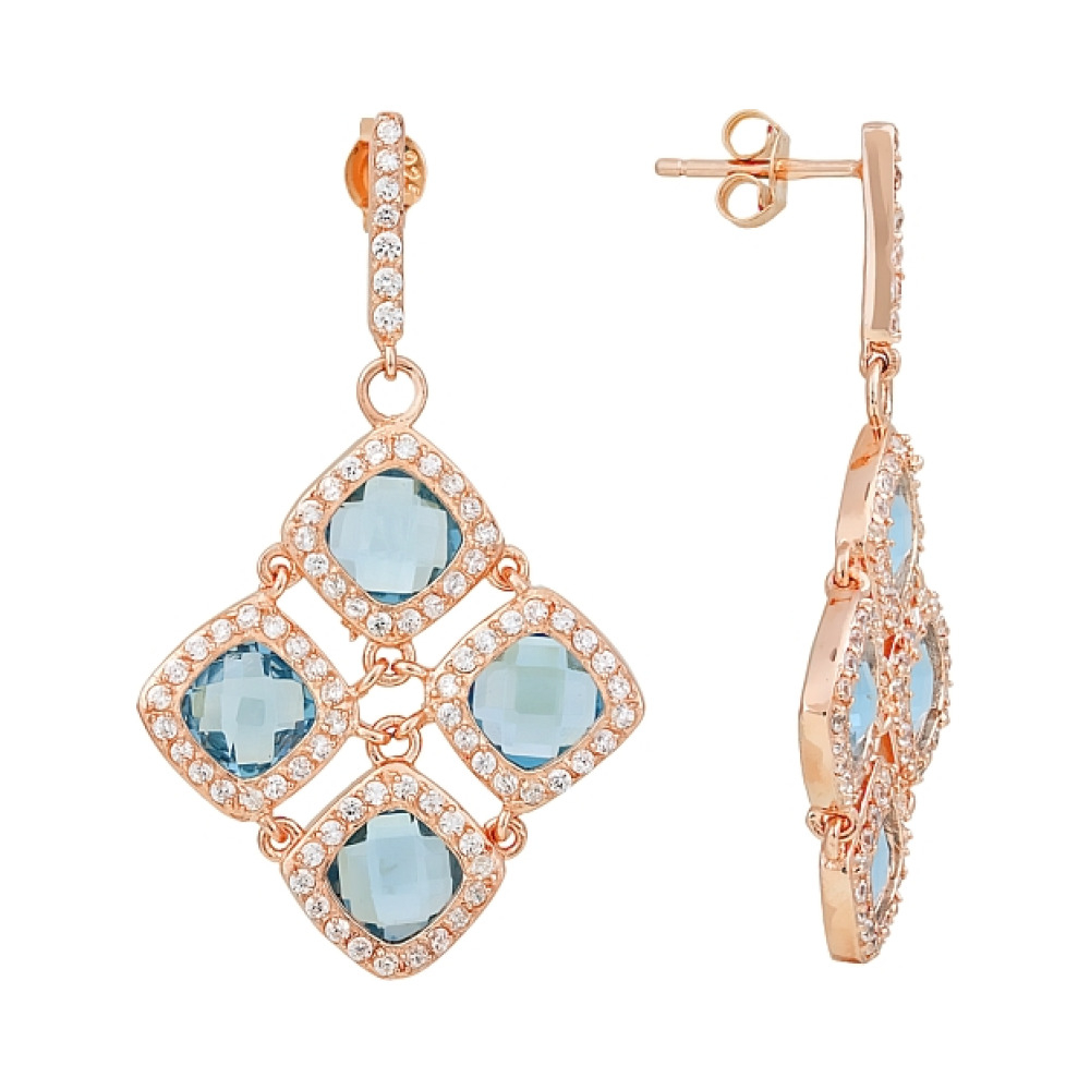 Серебряные серьги с фианитом и золотым покрытием № 115607