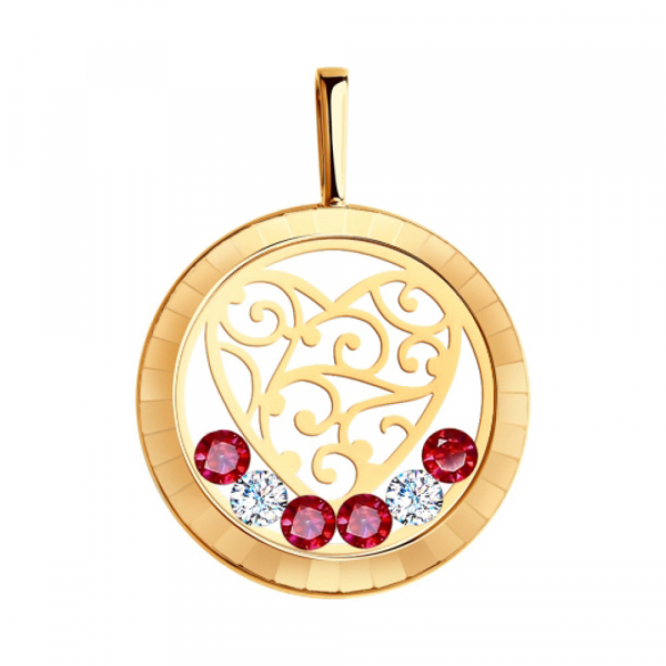 Золотая подвеска с плавающими  фианитами и кристаллами swarovski № 140460