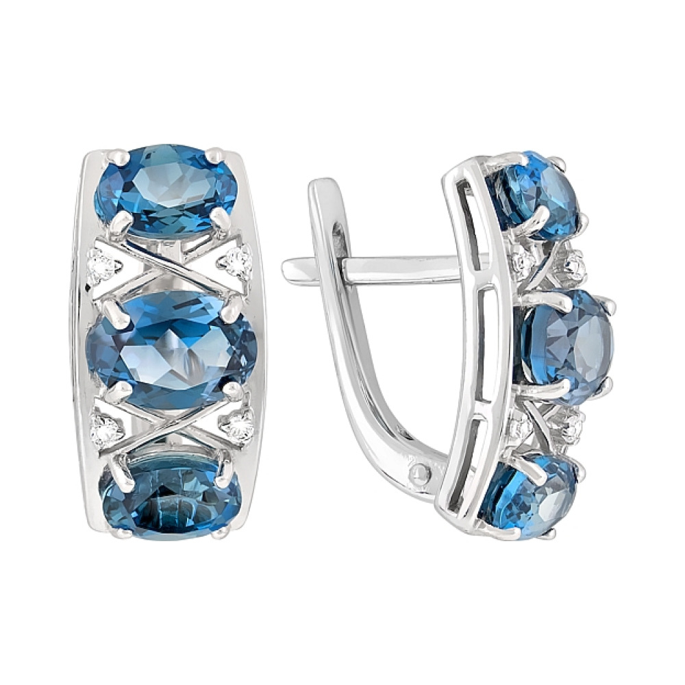 Золотые серьги с топазом и фианитом № 119626