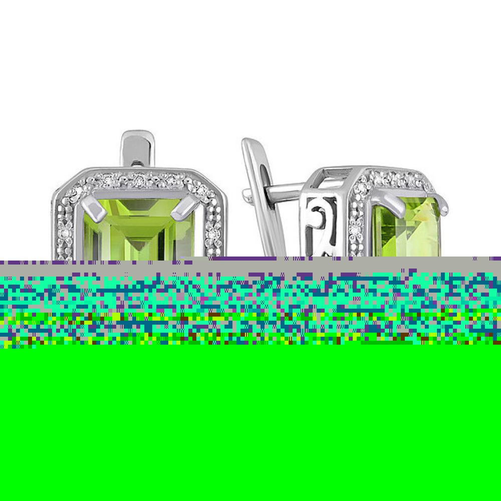 Серебряные серьги с хризолитом и фианитом № 132092
