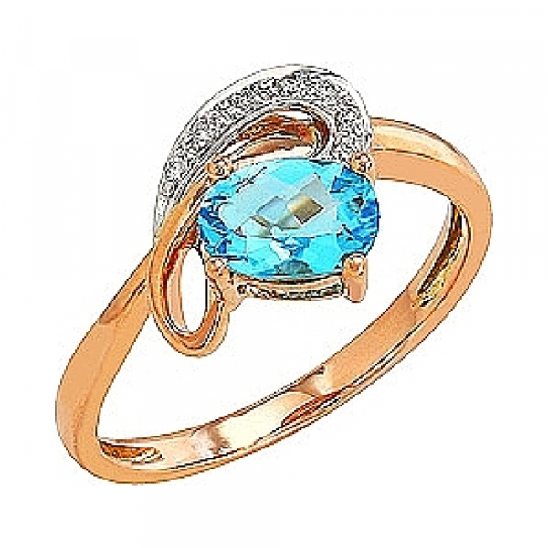 Золотое кольцо с бриллиантом и топазом № 82221