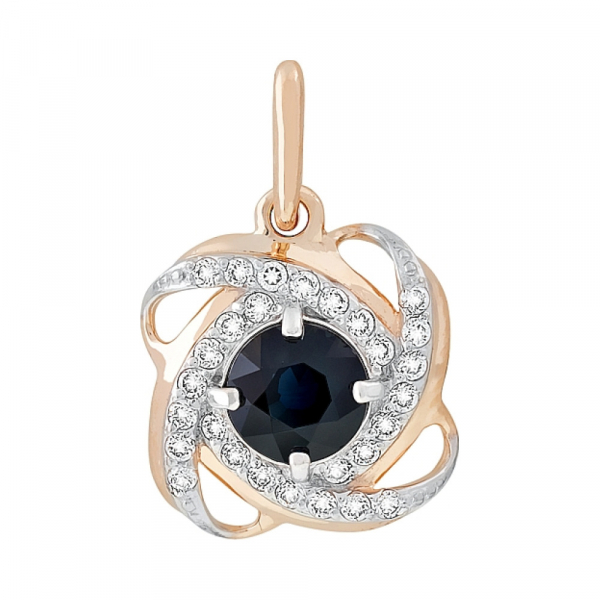 Золотая подвеска с сапфиром и фианитом № 84849