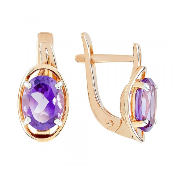 Золотые серьги с аметистом № 110659