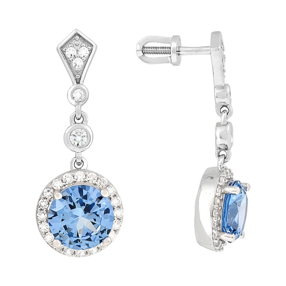 Серебряные серьги с имитац. шпинели и фианитом № 112773