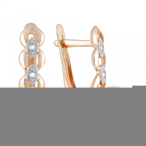 Золотые серьги с жемчугом и фианитом № 120721