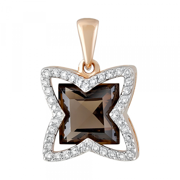 Золотая подвеска с раухтопазом и фианитом № 128516