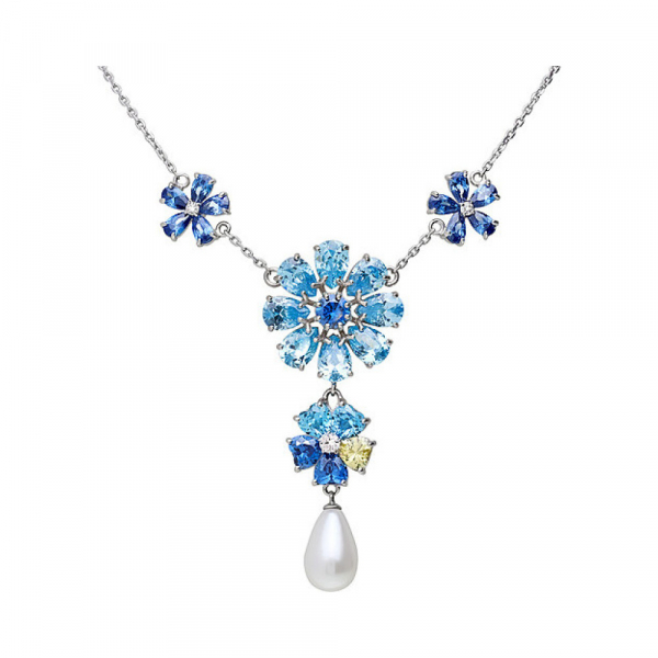 Серебряное колье с перламутровым жемчугом и фианитом № 134389