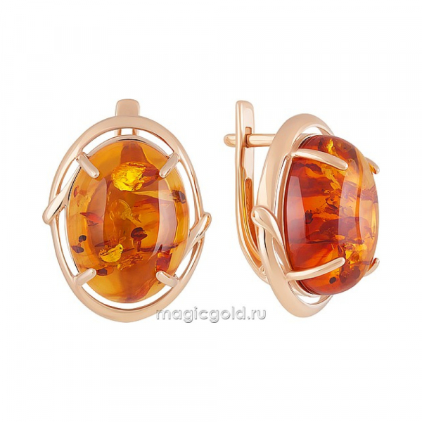 Золотые серьги с янтарем № 160663