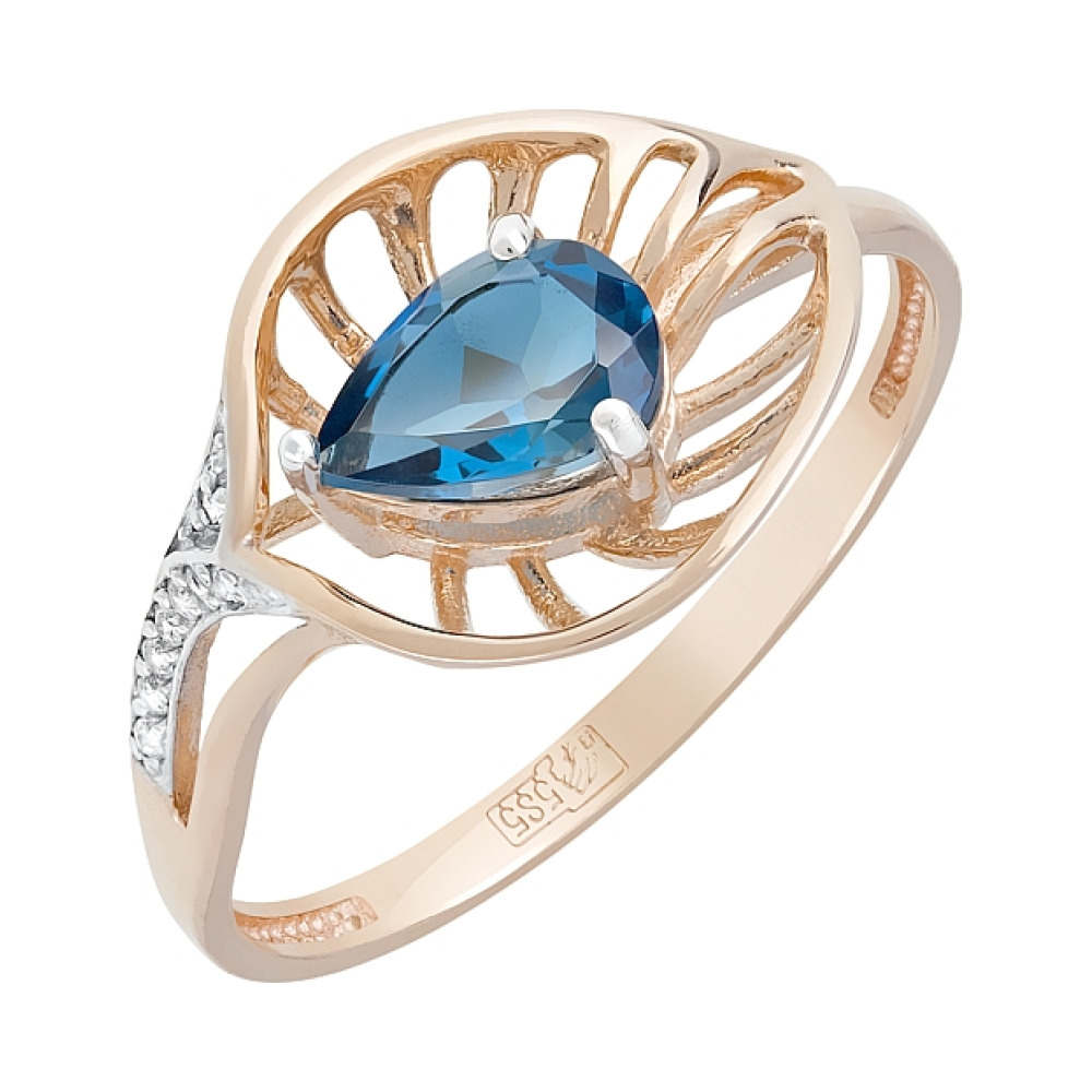 Золотое кольцо с топазом и фианитом № 119959