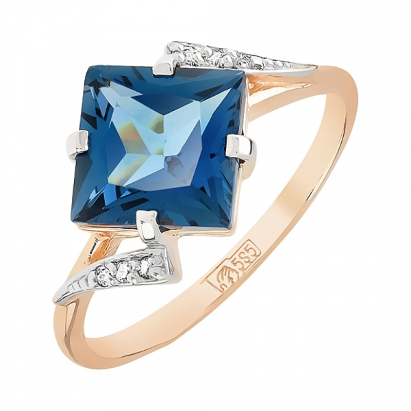 Золотое кольцо с топазом и фианитом № 112023
