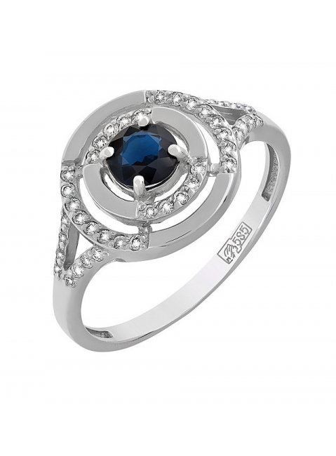 Золотое кольцо с бриллиантом и сапфиром № 119230