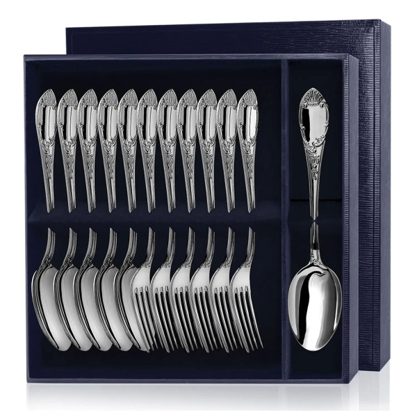 Набор столовый Престиж: вилка столовая, ложка столовая с чернением в футляре из серебра 925 пробы