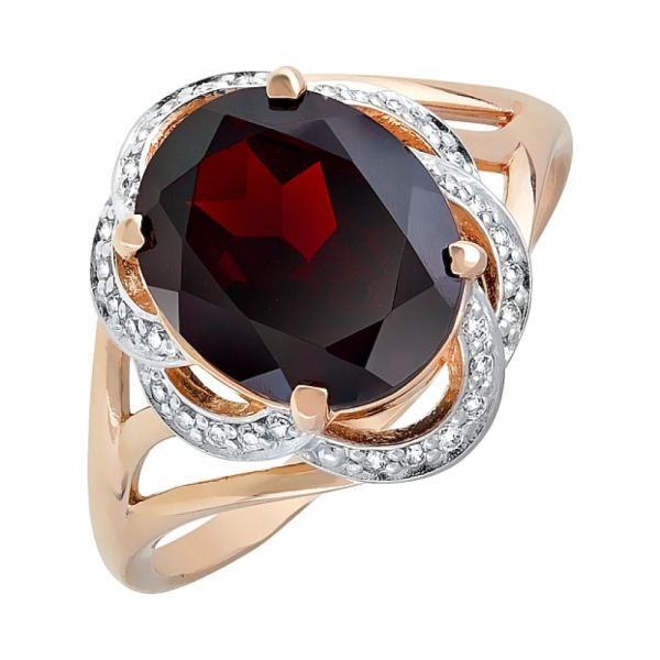 Золотое кольцо с гранатом и фианитом № 119610