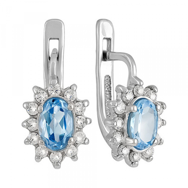 Серебряные серьги с топазом и фианитом № 132061