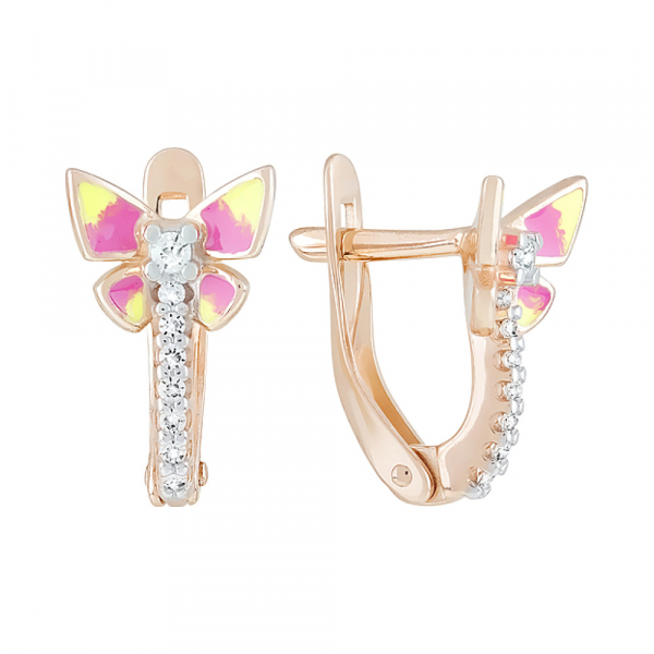 Золотые серьги с фианитами и эмалью № 121967