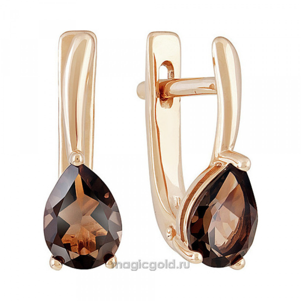 Золотые серьги с раухтопазом № 139107