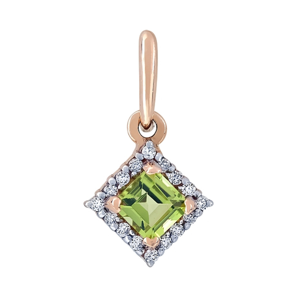 Золотая подвеска с хризолитом и фианитом № 109850