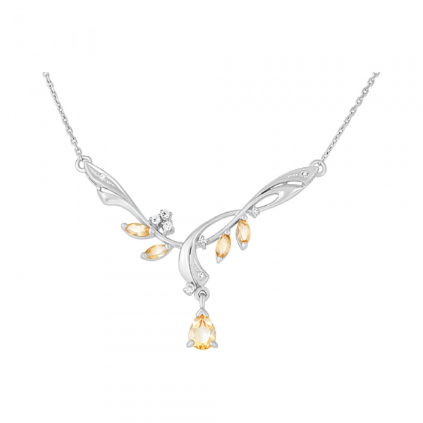 Серебряное колье с цитрином и фианитом № 123920