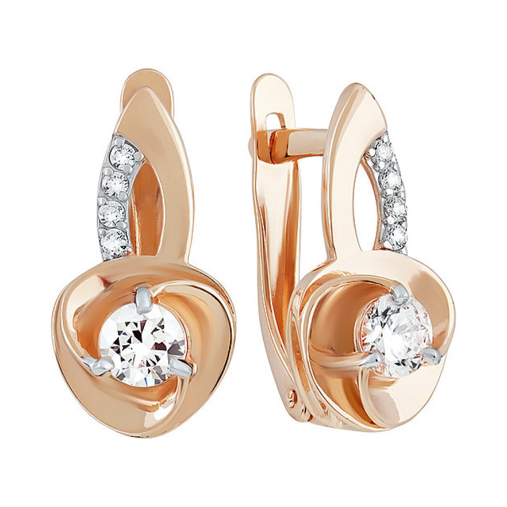 Золотые серьги с кристаллами swarovski и фианитом № 137059