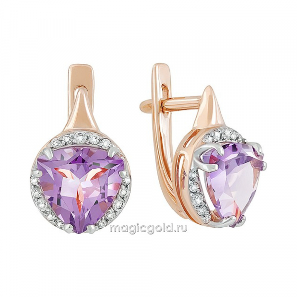 Золотые серьги с аметистом и фианитом № 141404