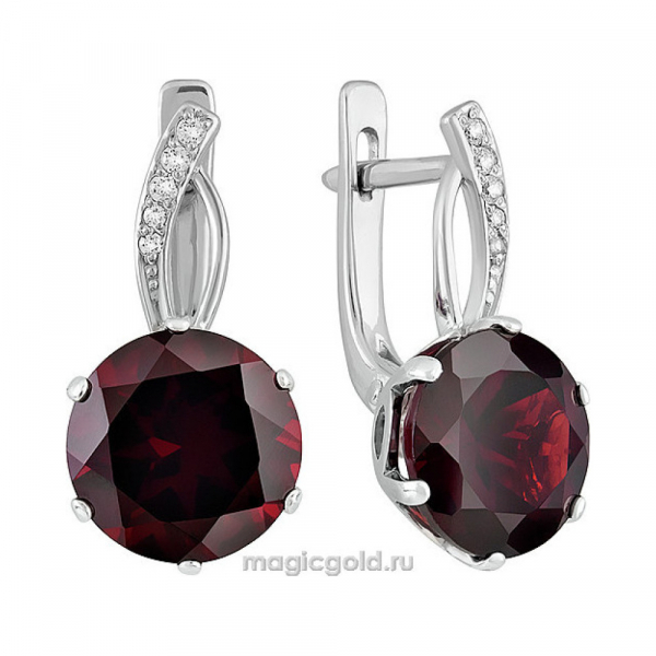 Серебряные серьги с гранатом и фианитом № 132769