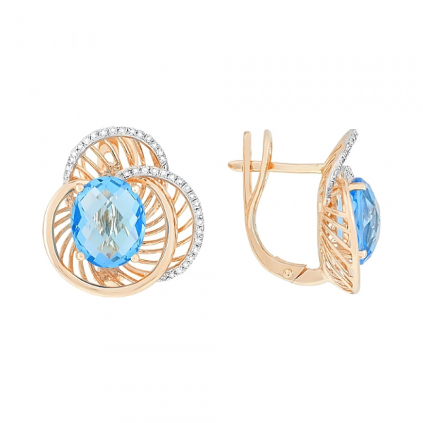 Золотые серьги с бриллиантом и топазом № 113713