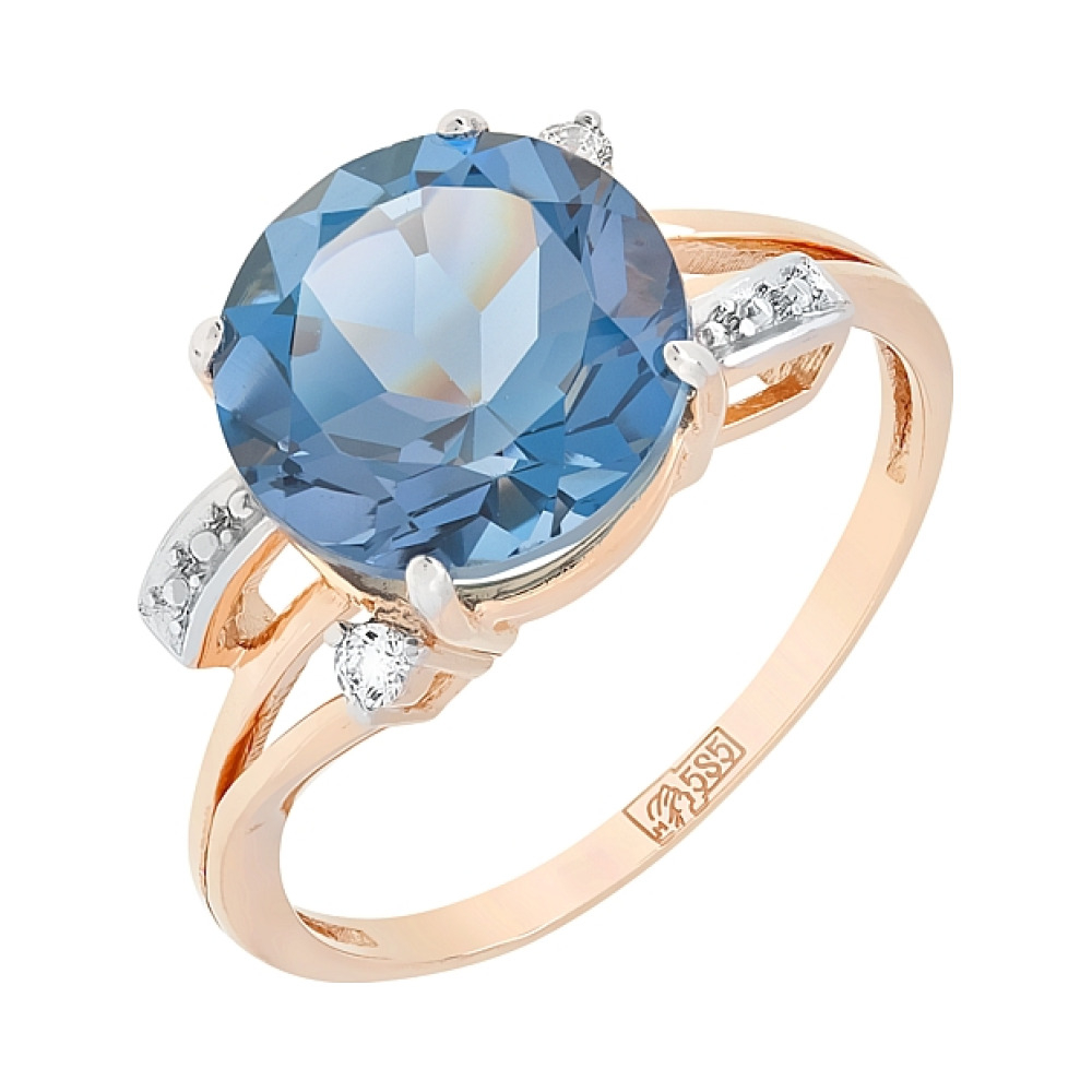 Золотое кольцо с топазом и фианитом № 111764