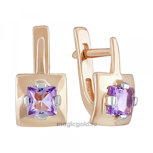 Золотые серьги с аметистом № 139831