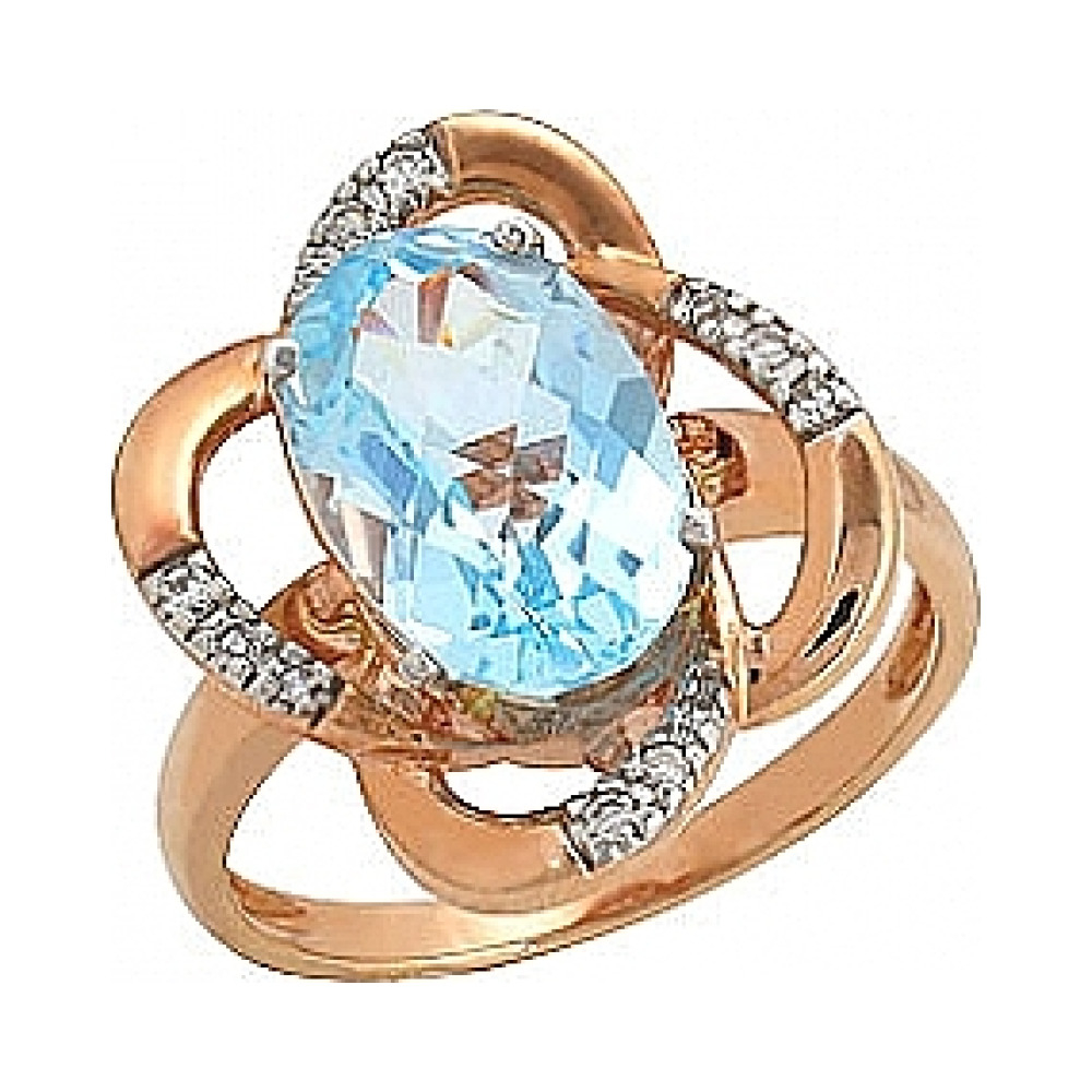 Золотое кольцо с бриллиантом и топазом № 41389