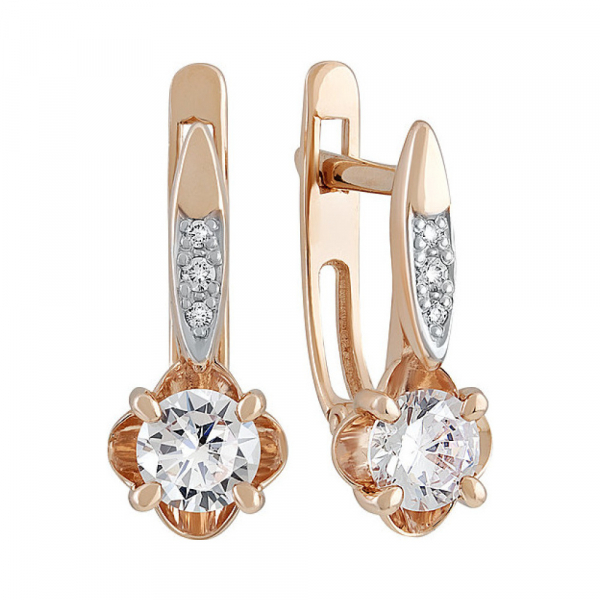 Золотые серьги с фианитом № 136021