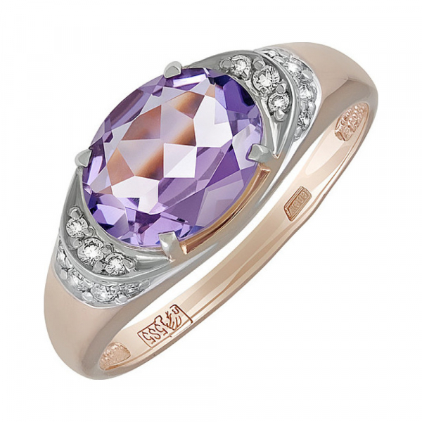 Золотое кольцо с аметистом и фианитом № 134465