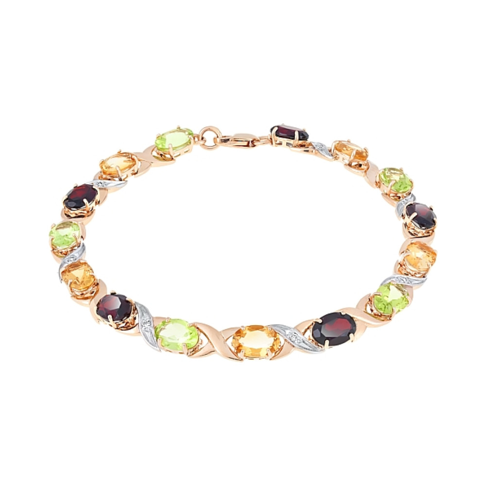 Золотой браслет с полудраг. вставками и фианитом № 112564