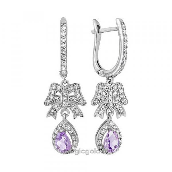 Серебряные серьги с аметистом и фианитом № 134184