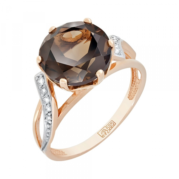 Золотое кольцо с раухтопазом и фианитом № 83059