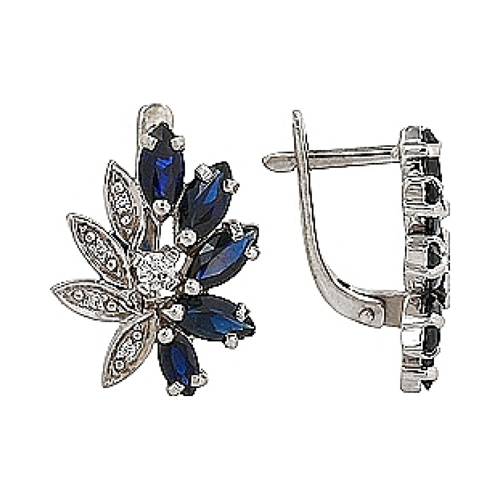 Золотые серьги с сапфиром и фианитом № 70484