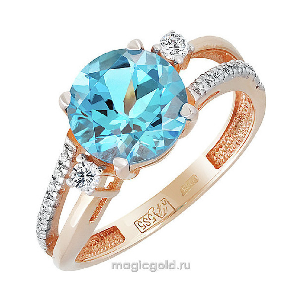 Золотое кольцо с топазом и фианитом № 123072