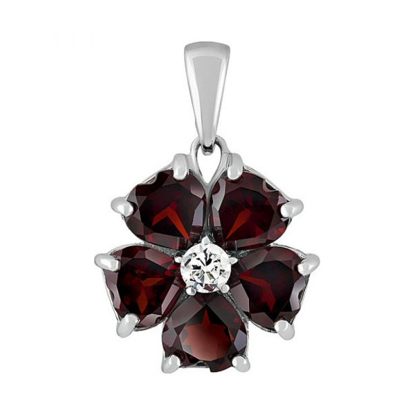 Серебряная подвеска с гранатом и фианитом № 132799