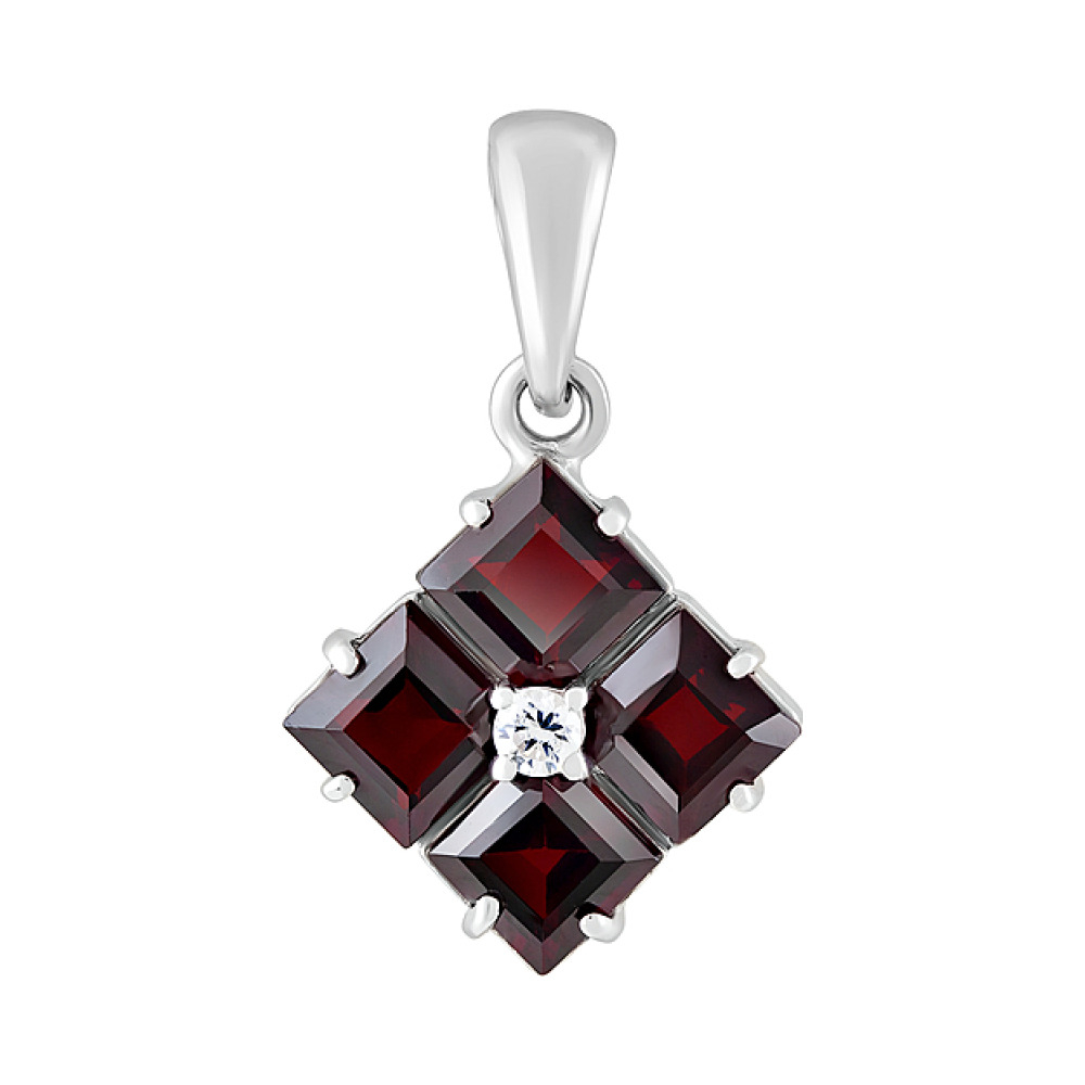 Серебряная подвеска с гранатом и фианитом № 123252