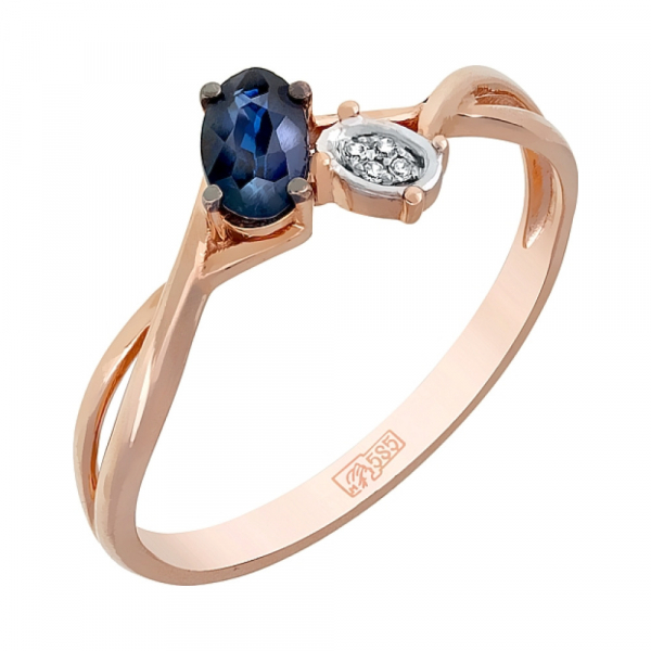 Золотое кольцо с бриллиантом и сапфиром № 113850
