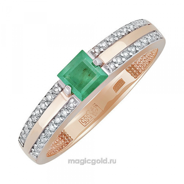 Золотое кольцо с бриллиантом и изумрудом № 140250
