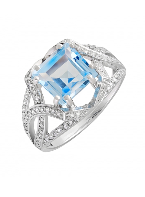 Серебряное кольцо с топазом и фианитом № 129633