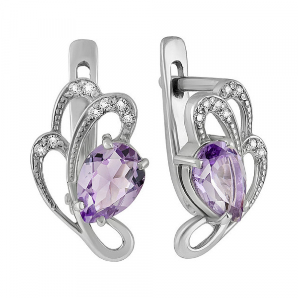 Серебряные серьги с аметистом и фианитом № 133112