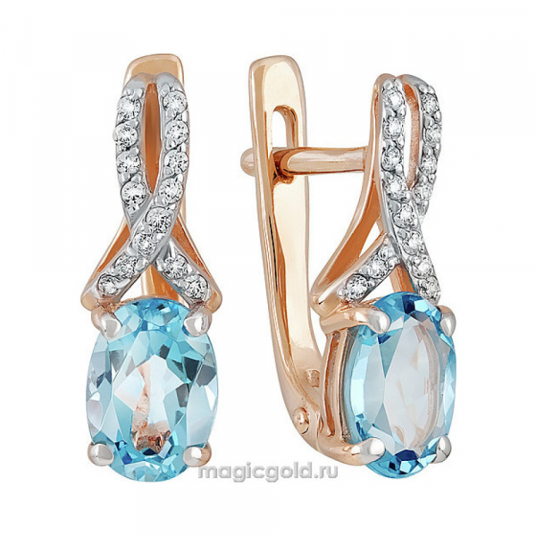 Золотые серьги с топазом и фианитом № 139749