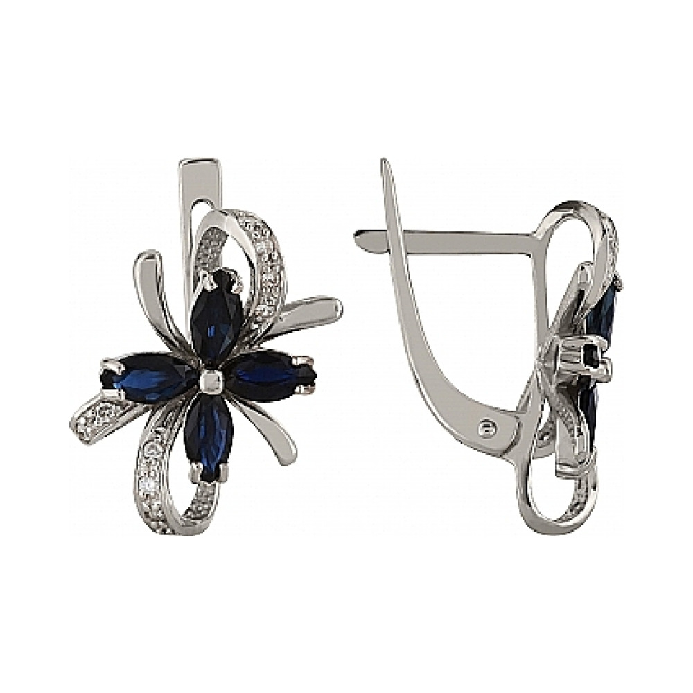 Золотые серьги с бриллиантом и сапфиром № 98804