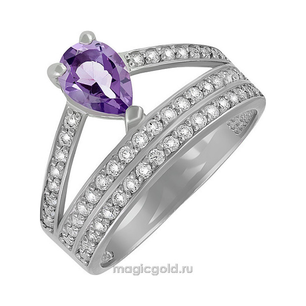 Серебряное кольцо с аметистом и фианитом № 135314