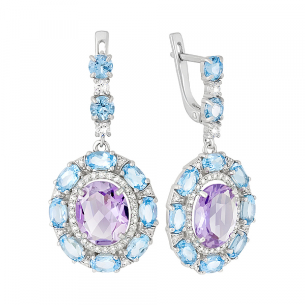 Серебряные серьги с полудрагоценными  вставками и фианитом № 126928