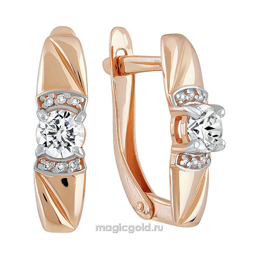 Золотые серьги с кристаллами swarovski и фианитом № 140177