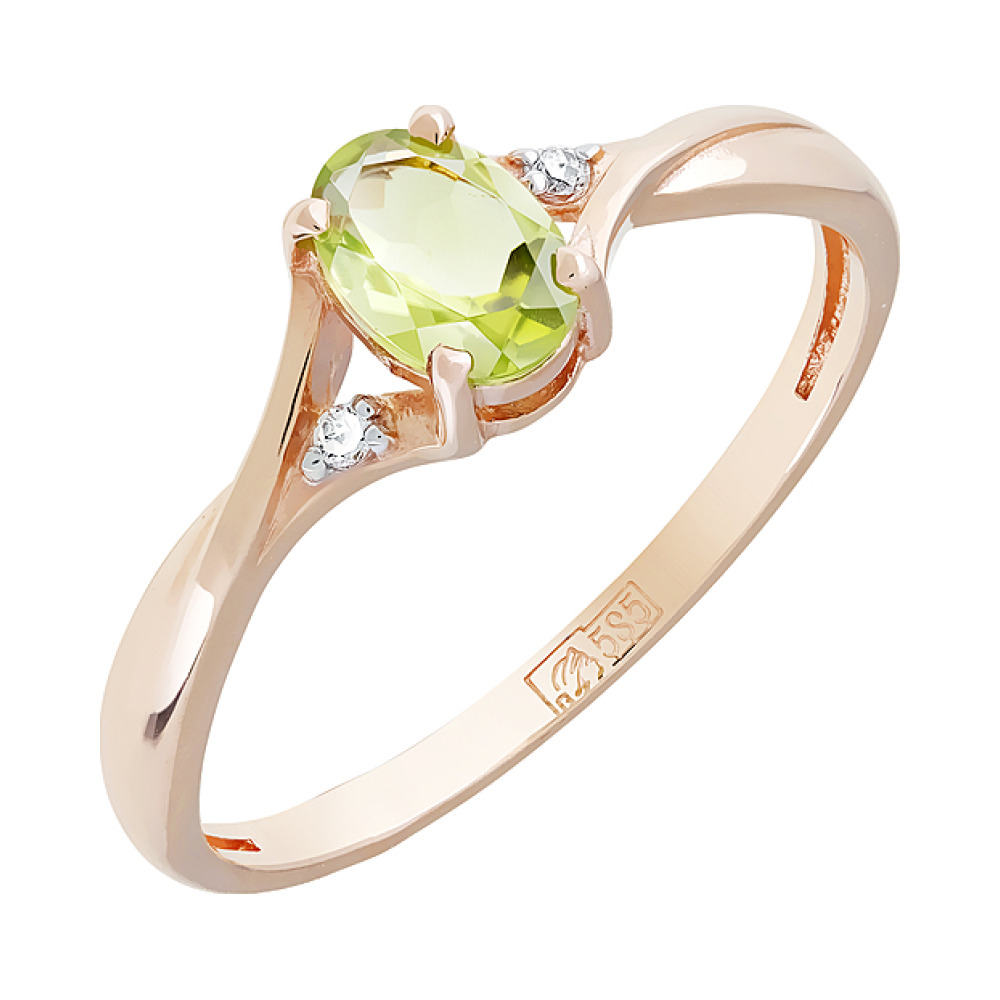 Золотое кольцо с хризолитом и фианитом № 121875