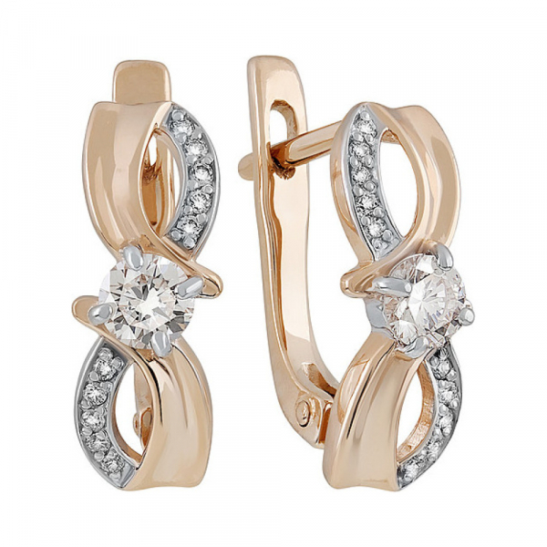 Золотые серьги с бриллиантом № 136541