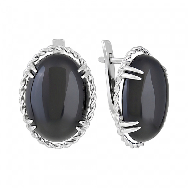Серебряные серьги с черным ониксом  № 128122